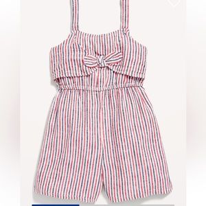 🇺🇸 🎆 Girls Old Navy sleeveless striped linen romper navy/red/white. New 10-12
